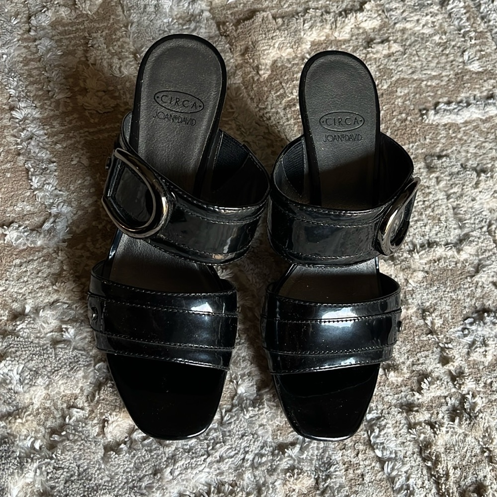 Vintage Joan and David Circa Black Leather Sandals 7 Medium Shoes with dust bag